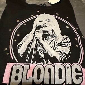 NWT- Blondie Vinyl Icons Crewneck Sweatshirt Black With Studs & Fringe Size XL